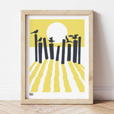 'On The Beach' Art Print in Pale Yellow
