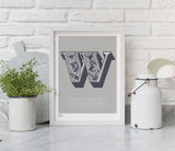 Wall Art Ideas: Economical Screen Prints, Illustrated Letter W printed in putty grey