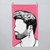 George Michael Tea Towel in Pink, screen printed in the UK, delivered worldwide