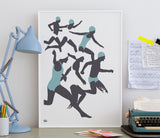 'The Swimmers' Illustrated Art Print in Coastal Blue