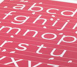 Close up of A-Z alphabet screen print in raspberry pink, economical kids wall art ideas