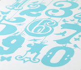 Close up of Count 1-10 screen print in azure blue, economical kids wall art ideas