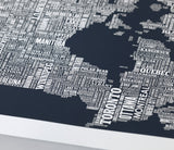 Close up of Canada Type Map screen print in sheer slate