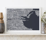 Wordle Dublin Map Wall Art Print, Screen Printed Poster in Sheer Slate