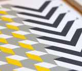 Close up of Geometric Chevron in Yellow and Grey