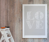 Wall Art ideas: Economical Screen Prints, Love Print in Chalk Grey
