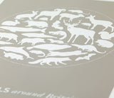 Close up of Mammals Around Britain Print in Warm Stone