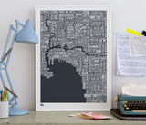 Wall Art ideas: Economical Screen Prints, Melbourne Type Map in Sheer Slate