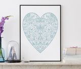 Wall Art ideas: Economical Screen Prints, My Heart Print in Duck Egg Blue