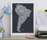 'South America' Type Map Print in Sheer Slate