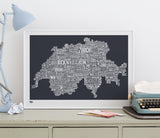 'Switzerland' Type Map Print in Sheer Slate