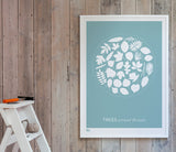 'Trees Around Britain' Art Print in Coastal Blue