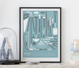 'Tools' The Garden Shed Print in Coastal Blue