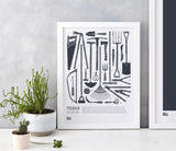 'Tools' The Garden Shed Print in Sheer Slate