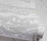 Close up of Province Town and County Wallpaper in Light Grey