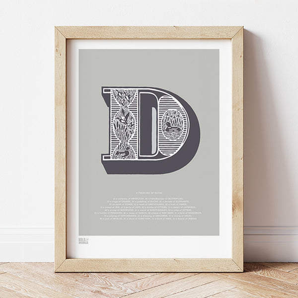 'Letter D' Illustrated Art Print in Putty