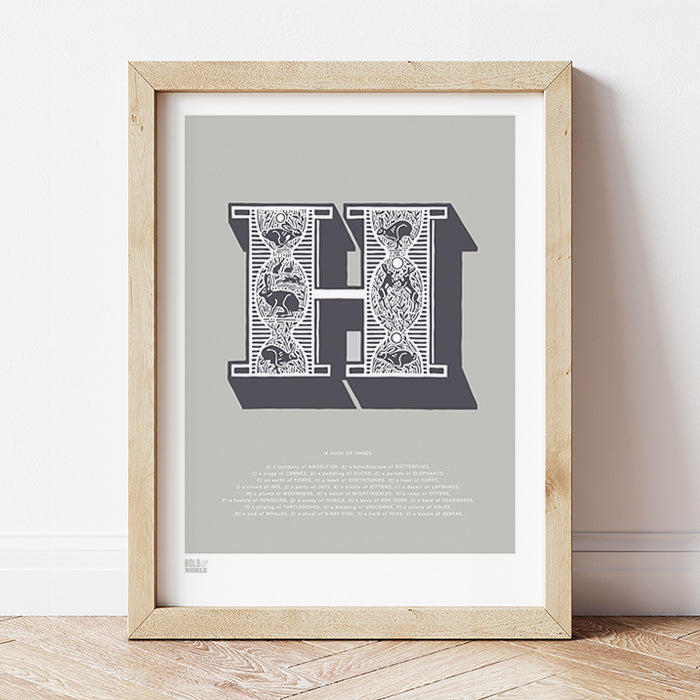 'Letter H' Illustrated Art Print in Putty