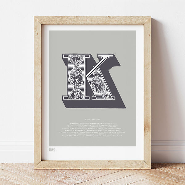 'Letter K' Illustrated Art Print in Putty