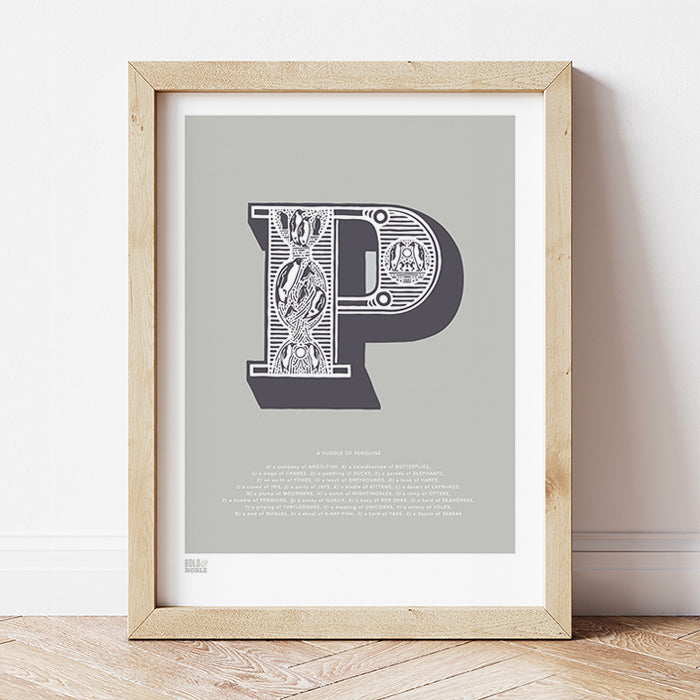 'Letter P' Illustrated Art Print in Putty