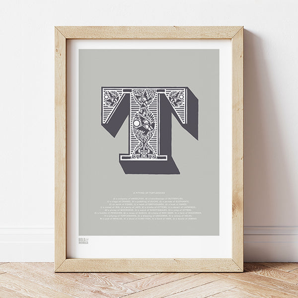 'Letter T' Illustrated Art Print in Putty