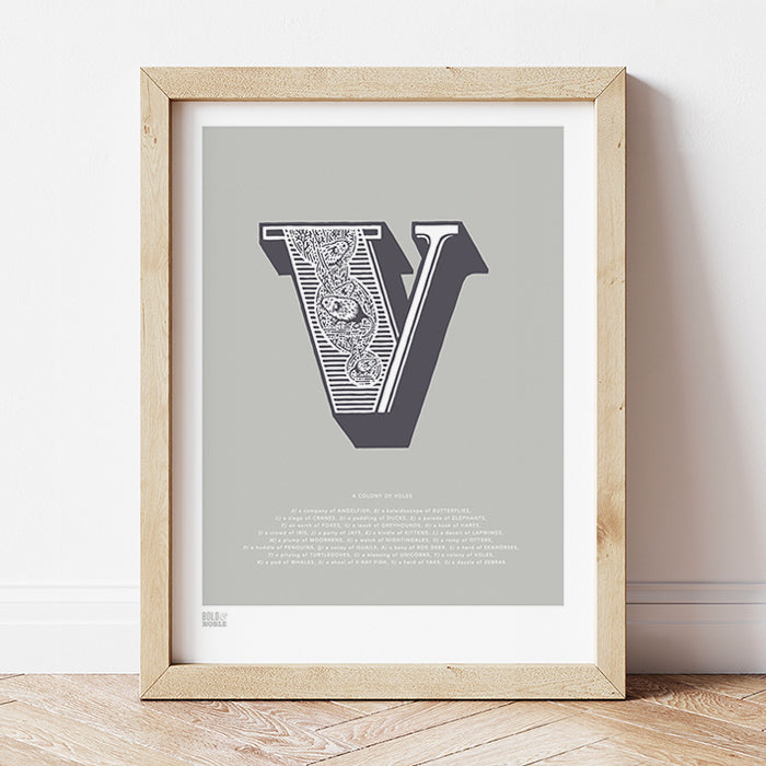 'Letter V' Illustrated Art Print in Putty