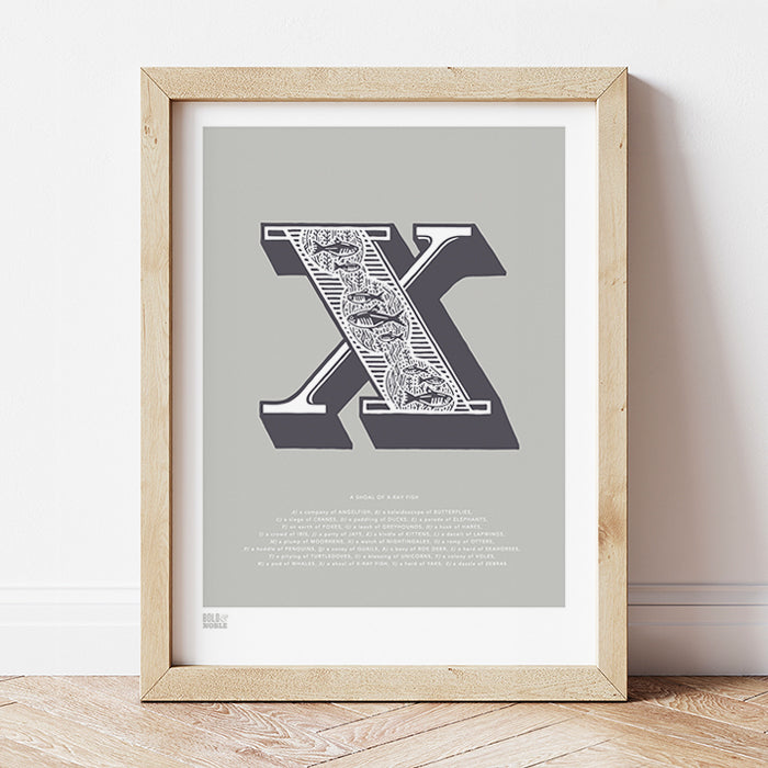 'Letter X' Illustrated Art Print in Putty