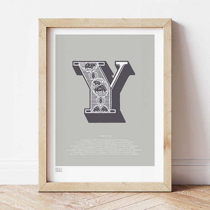 'Letter Y' Illustrated Art Print in Putty