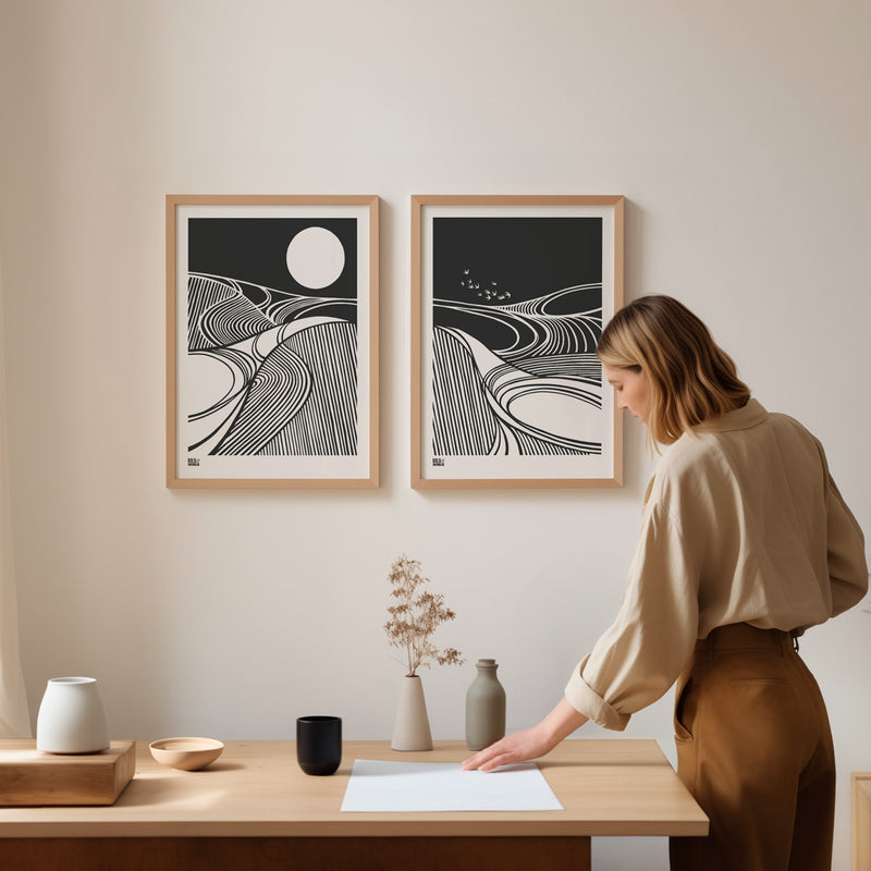 'Harvest Fields Moon' Countryside Art Print