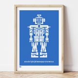 'Alphabot' Robot Art Print in Cobalt Blue