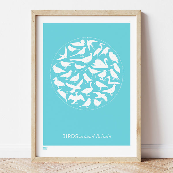 'Birds Around Britain' Art Print in Azure Blue