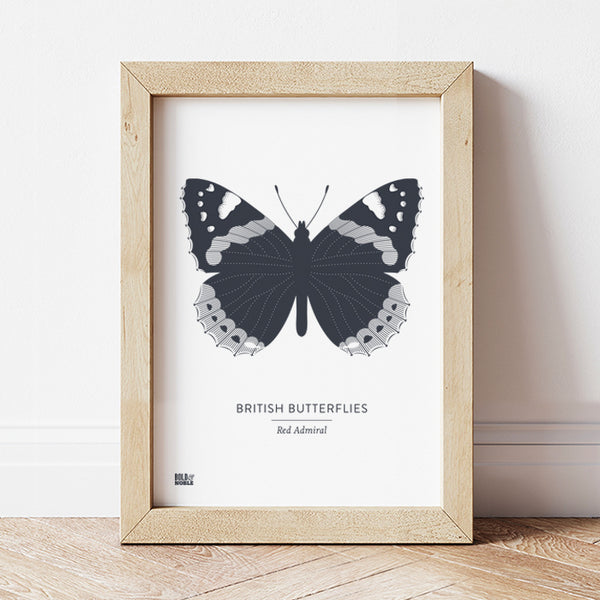 British Butterflies 'Red Admiral' Print in Sheer Slate