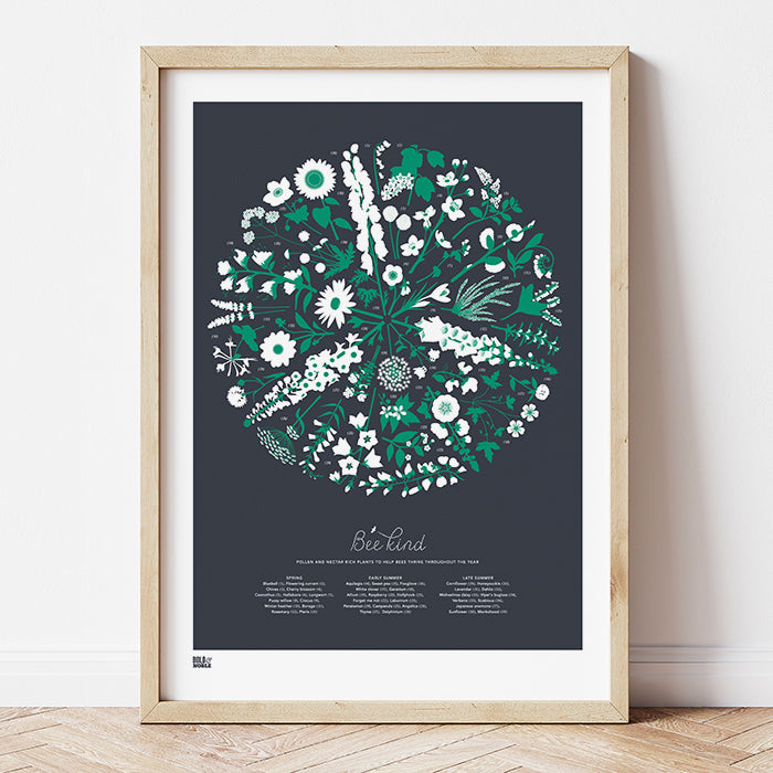 'Bee Kind' Art Print in Sheer Slate/Emerald Green