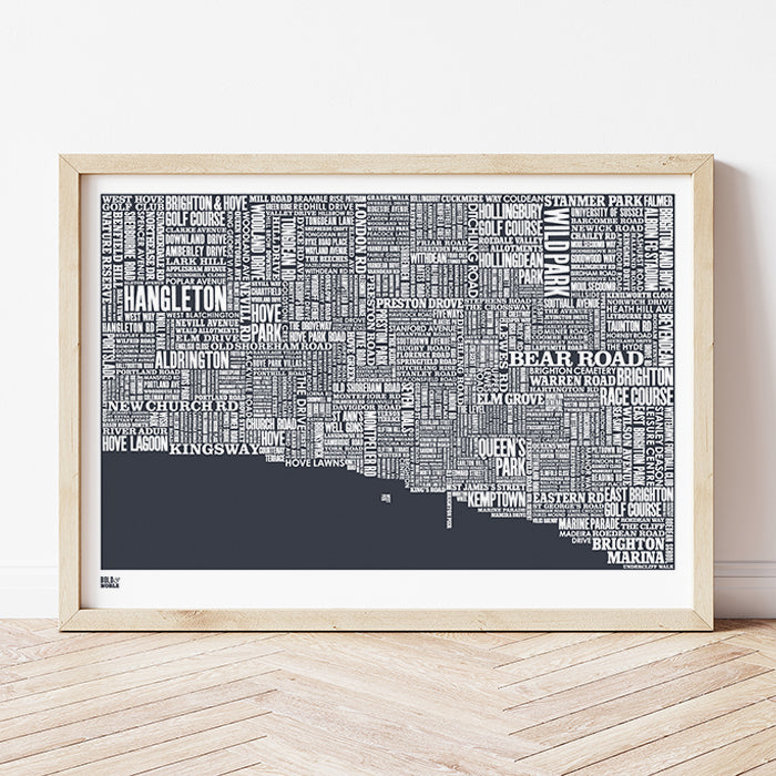 'Brighton' Type Map Print in Sheer Slate