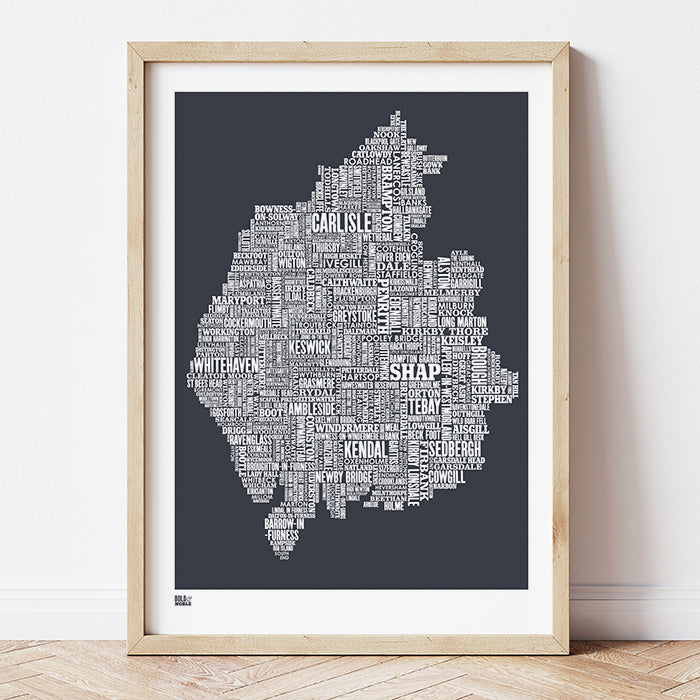 'Cumbria/ Lake District' Type Map Print in Sheer Slate
