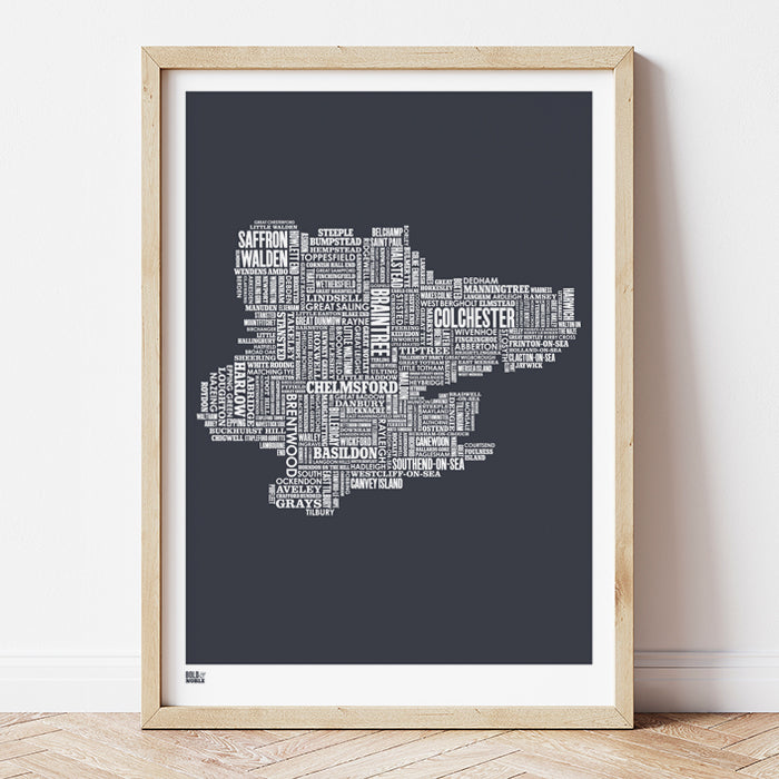 'Essex' Type Map Print in Sheer Slate