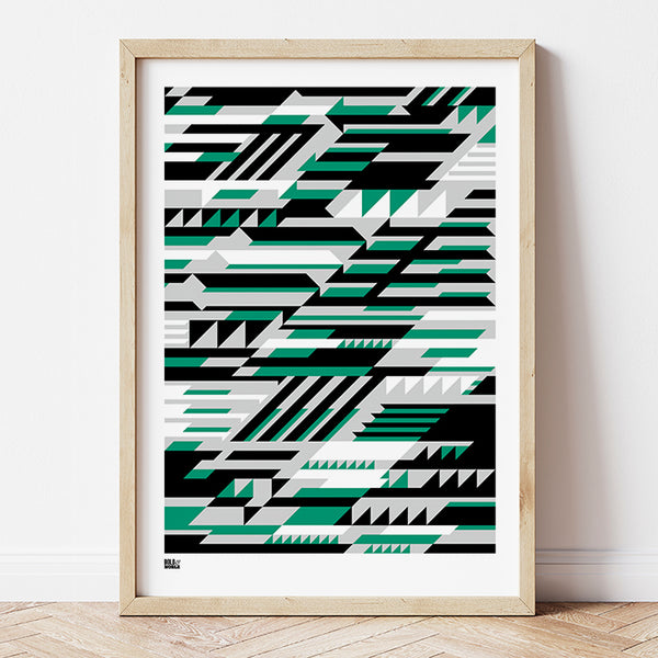 'Faster' Geometric Art Print in Emerald Green