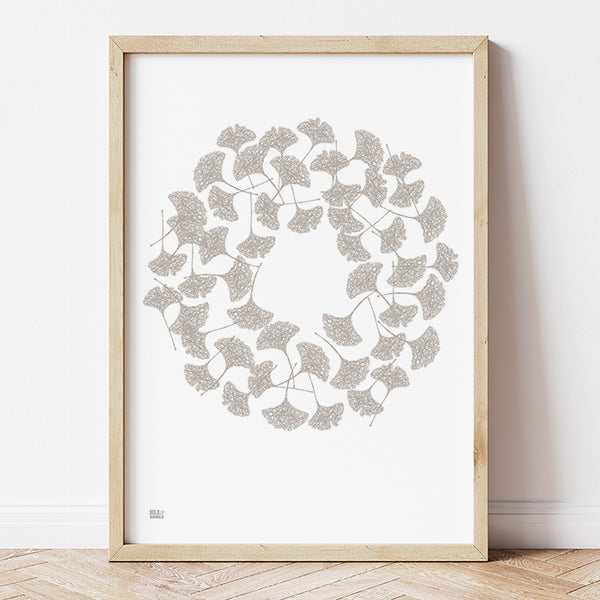 'Ginkgo' Art Print in Metallic Silver