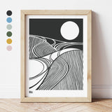 'Harvest Fields Moon' Countryside Art Print