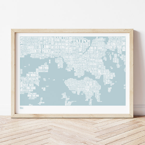 'Hong Kong' Type Map Print in Duck Egg Blue