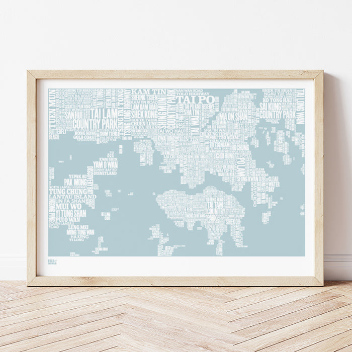 'Hong Kong' Type Map Print in Duck Egg Blue