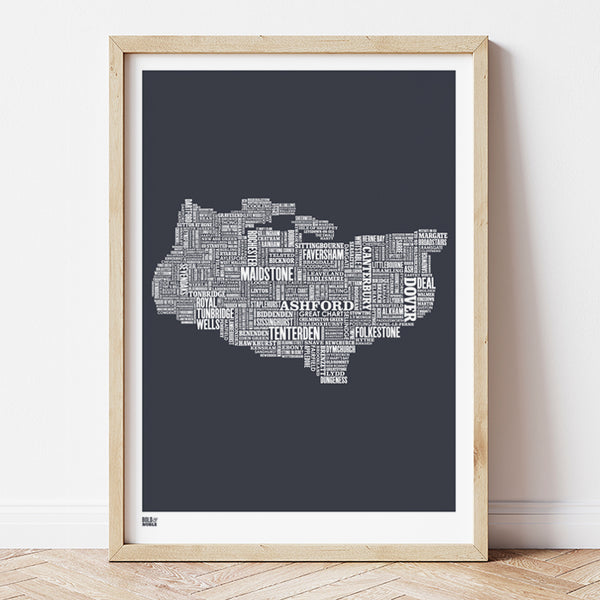 'Kent' Type Map Print in Sheer Slate