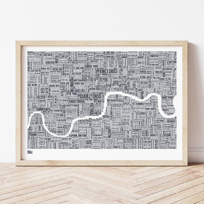 'London' Type Map Print in Sheer Slate