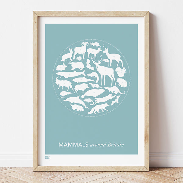 'Mammals Around Britain' Art Print in Coastal Blue