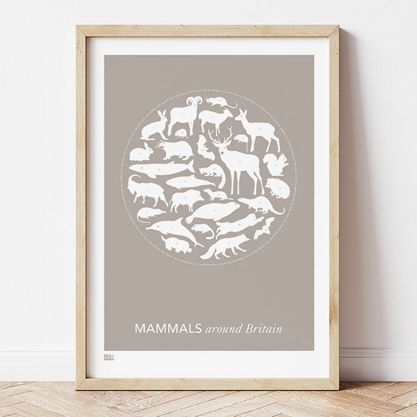 'Mammals Around Britain' Art Print in Warm Stone