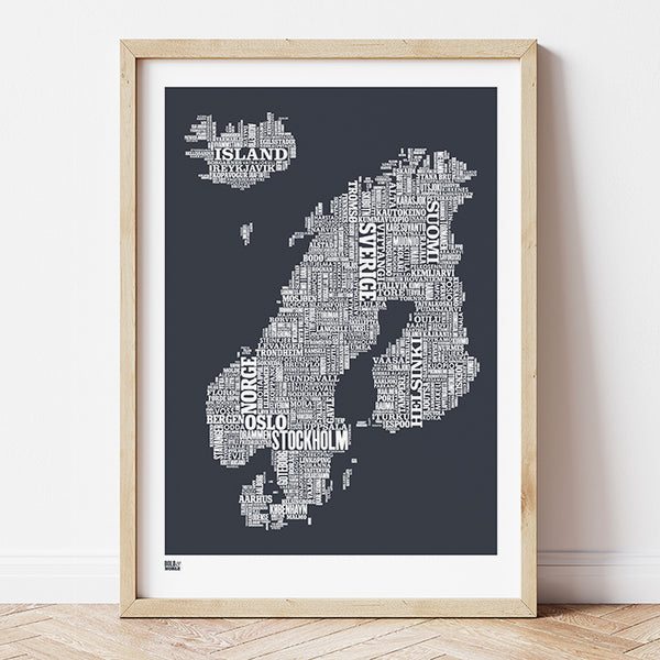 'Nordic Europe' Type Map Print in Sheer Slate