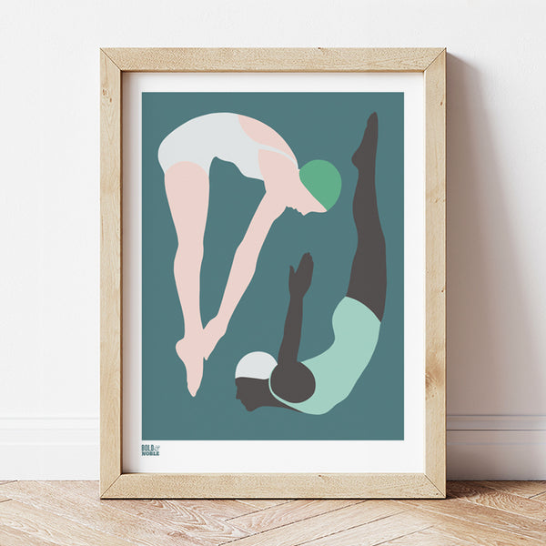 'Night Swimming' Art Print in Dark Green