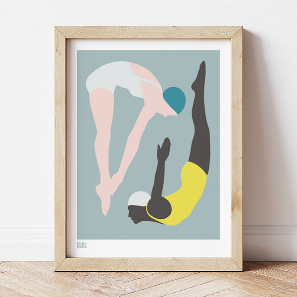 'Night Swimming' Art Print in Powder Grey