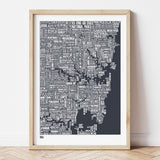 'Sydney' Type Map Print in Sheer Slate