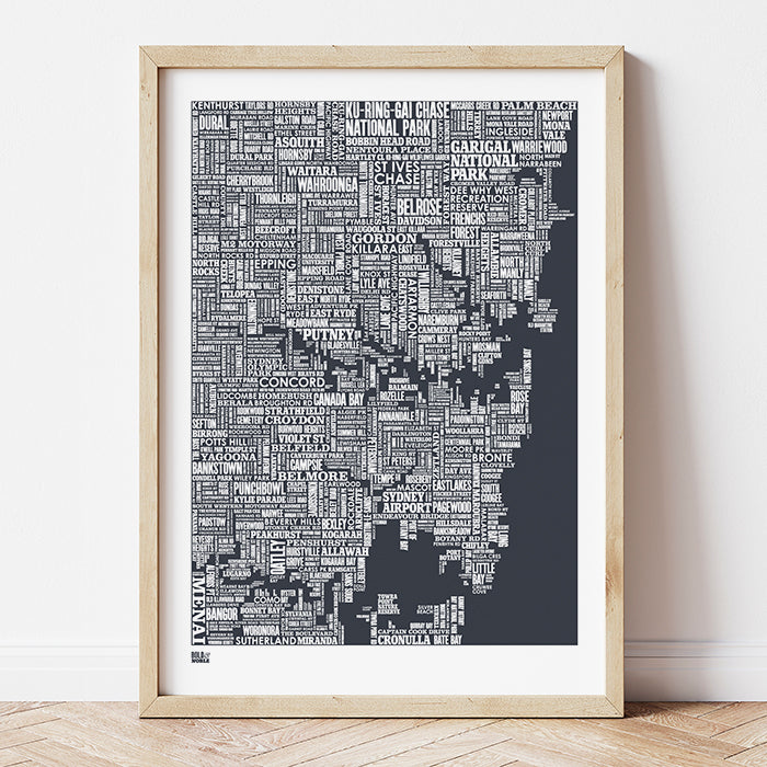 'Sydney' Type Map Print in Sheer Slate