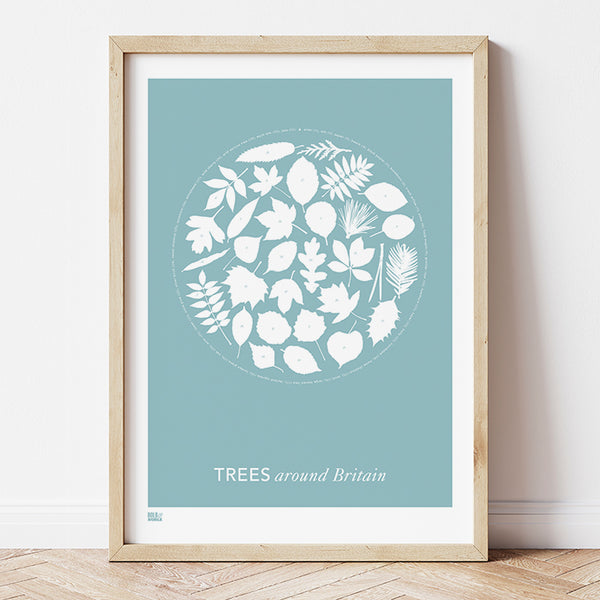 'Trees Around Britain' Art Print in Coastal Blue